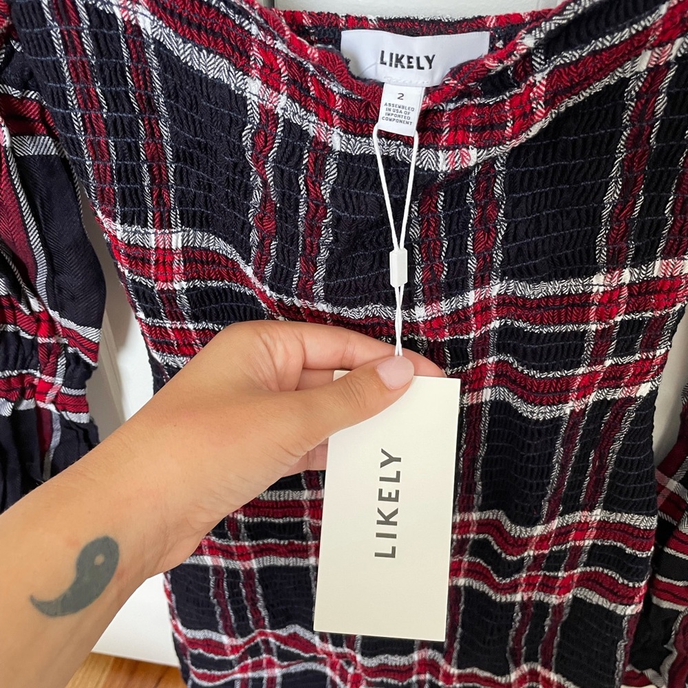 LIKELY – Bartoul Plaid Square Neck Mini Dress NWT - Picture 5 of 6